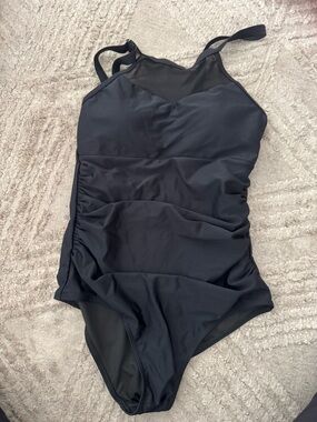 One Piece Tummy Control Strappy Back Swimsuit Black  Size small